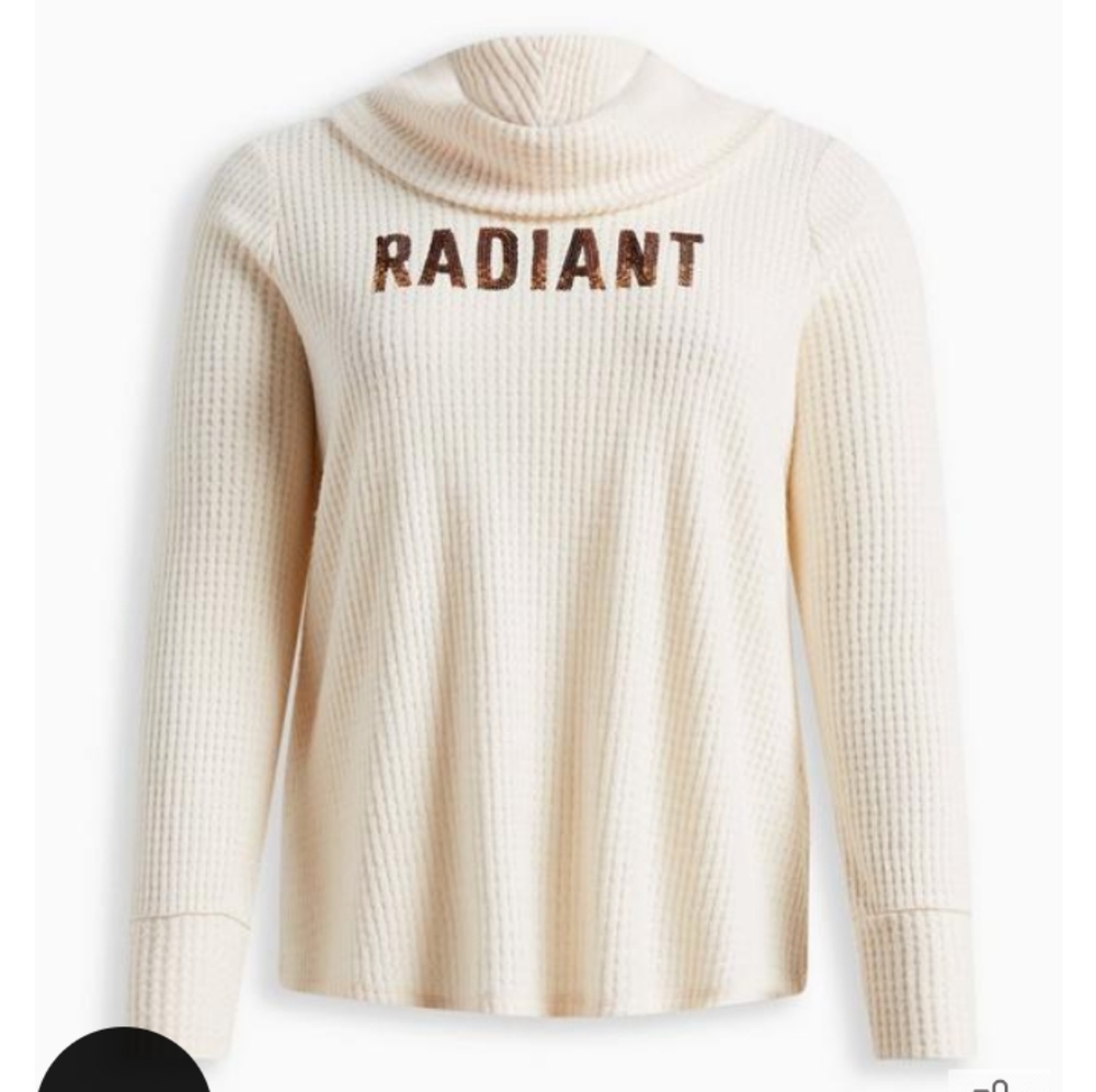 NEW! TORRID 2X RADIANT CLASSIC FIT PLUSH WAFFLE KNIT COWL NECK SEQUIN TOP-2X NWT